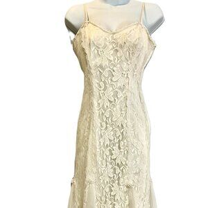 New Leaf Vintage Cream Lace Evening Dress-Made in USA-Size S